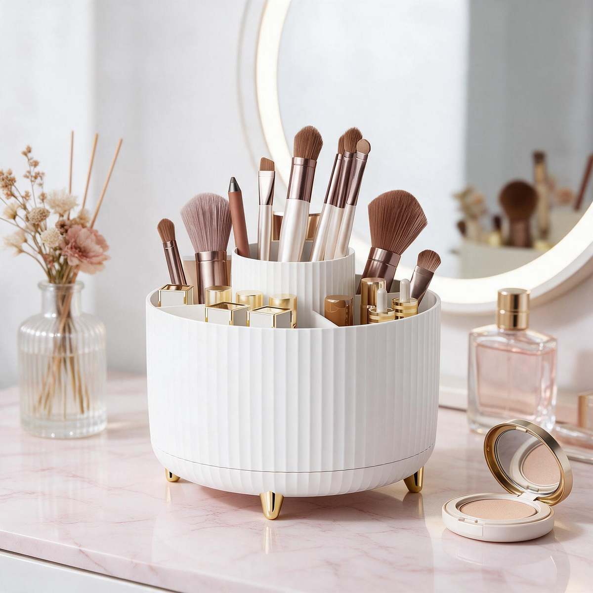 💄 Makeup Organizer | Durable Plastic Storage | Rotating Vanity Beauty Essential