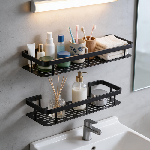 🖤 Space-Saving | Metal Bathroom Storage | Modern Shower Organization Essential