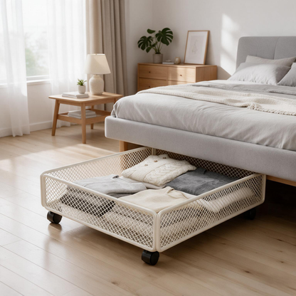 🛏️ Space-Saving | Metal Rolling Storage Drawer | Under Bed Organization Essential