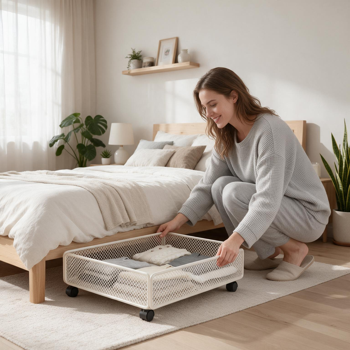 🛏️ Space-Saving | Metal Rolling Storage Drawer | Under Bed Organization Essential