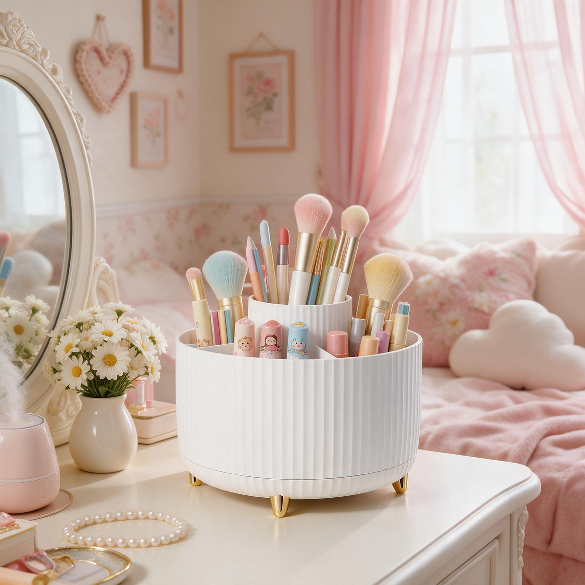 💄 Makeup Organizer | Durable Plastic Storage | Rotating Vanity Beauty Essential