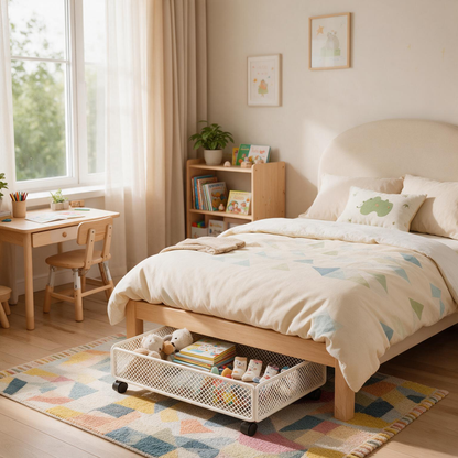 🛏️ Space-Saving | Metal Rolling Storage Drawer | Under Bed Organization Essential