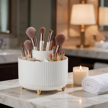 💄 Makeup Organizer | Durable Plastic Storage | Rotating Vanity Beauty Essential