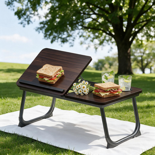 🪵 Adjustable Bed Table | Wood Grain Folding Design | Cozy Home Comfort Essential