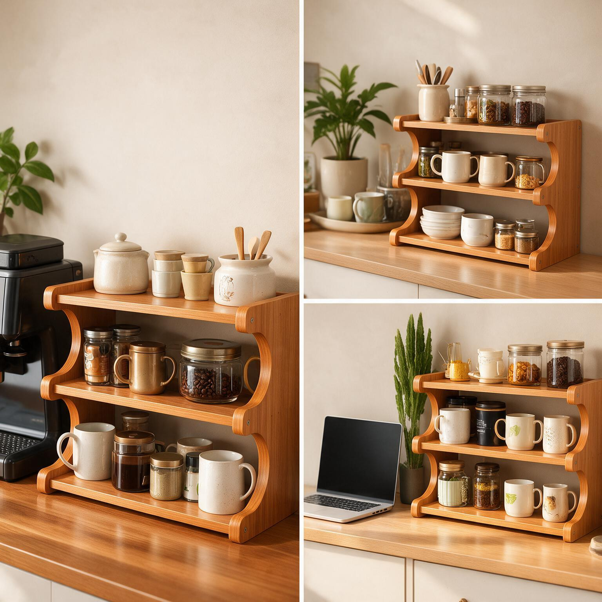 ☕ Countertop Organizer | Wood Construction | Kitchen & Coffee Bar | Homeowners | Three-Tier Display