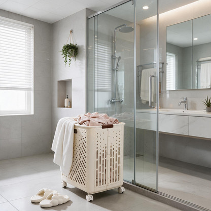 🧺 Laundry Hamper | Durable Plastic | Laundry Room | Families | Rolling Ventilated Storage