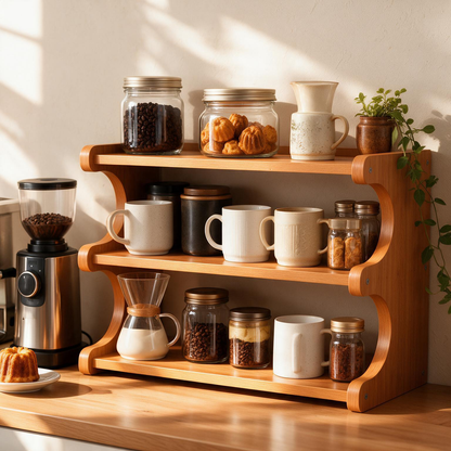 ☕ Countertop Organizer | Wood Construction | Kitchen & Coffee Bar | Homeowners | Three-Tier Display