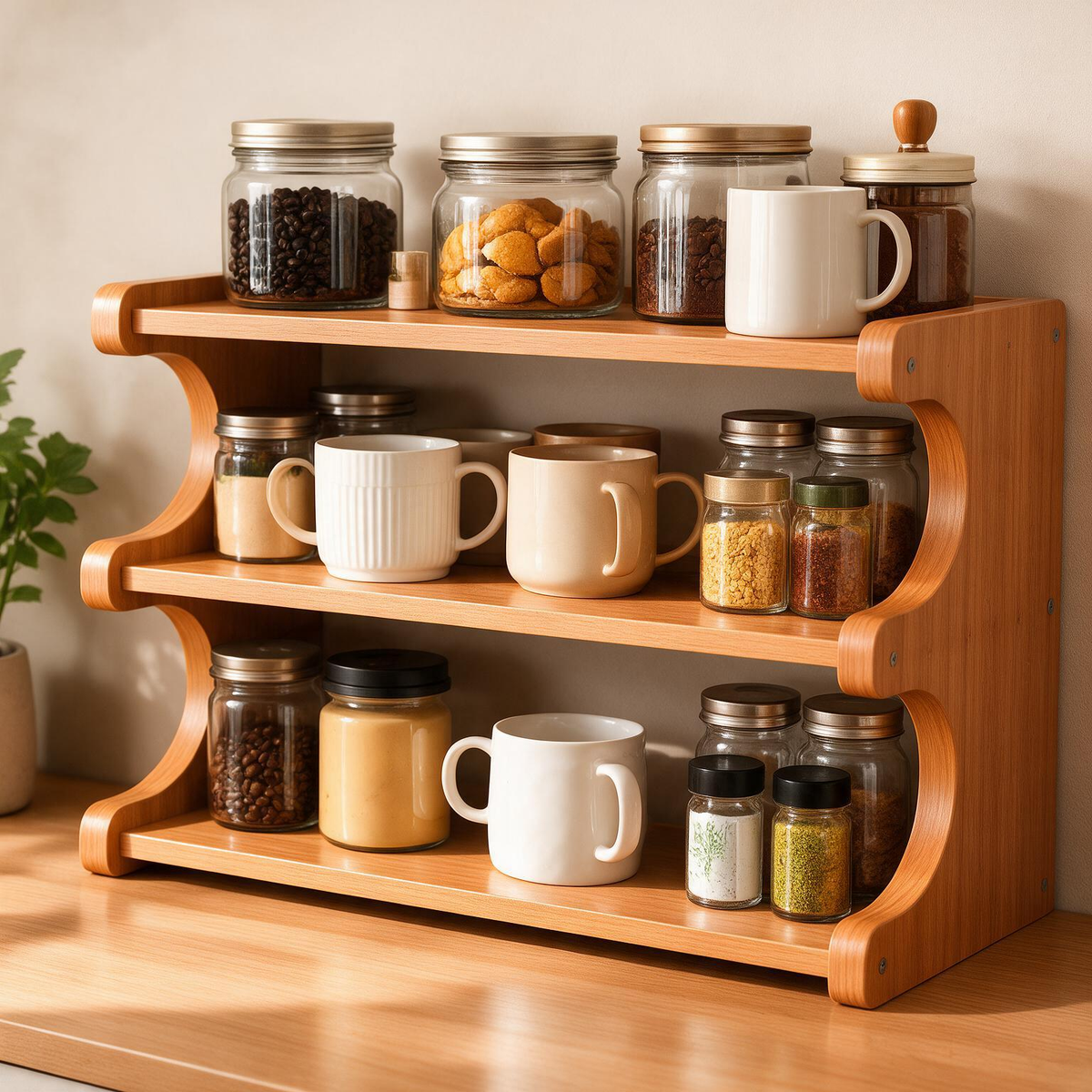 ☕ Countertop Organizer | Wood Construction | Kitchen & Coffee Bar | Homeowners | Three-Tier Display